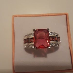 925 Silver and stamped ruby gemstones ring size 8